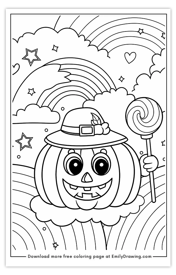 Free printable Pumpkin with a Big Lollipop coloring pages with PDF files for download and printing!