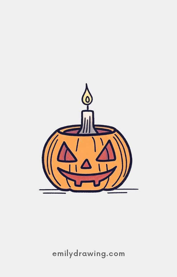 Pumpkin with a Candle - Easy Cute Pumpkin Drawing Ideas for kids