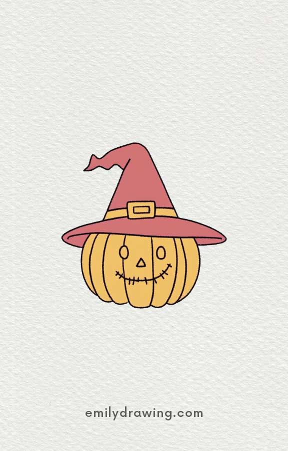 Pumpkin with a Witch Hat - Easy Cute Pumpkin Drawing Ideas for kids