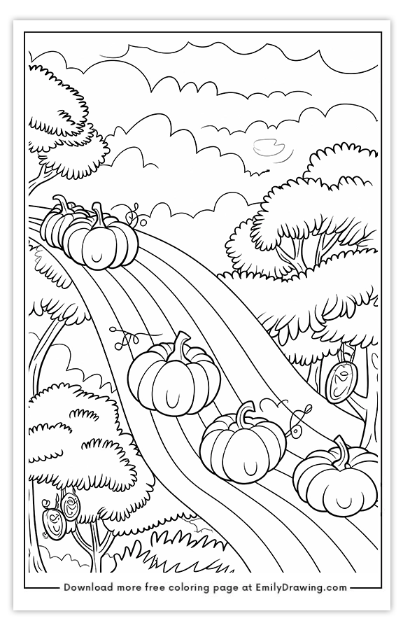 Free printable Pumpkins Sliding Down a Rainbow coloring pages with PDF files for download and printing!