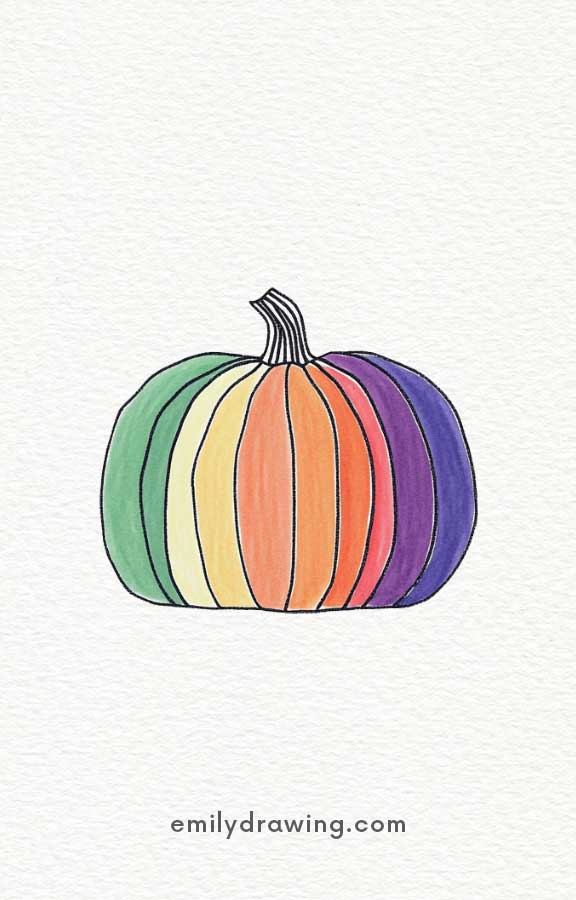 Rainbow Pumpkin - Easy Cute Pumpkin Drawing Ideas for kids