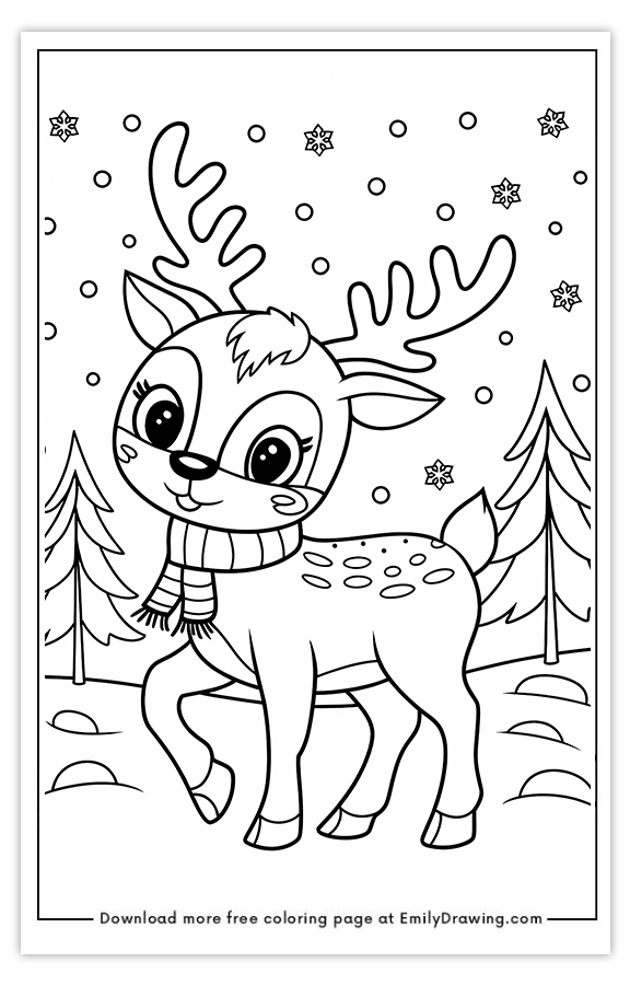 Free printable Reindeer in a Winter Wonderland coloring pages with PDF files for download and printing!