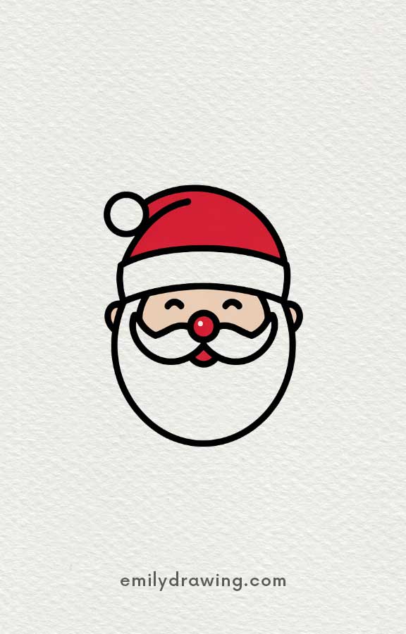 Santa Claus with red nose - Easy Cute Christmas Drawing Ideas for kids