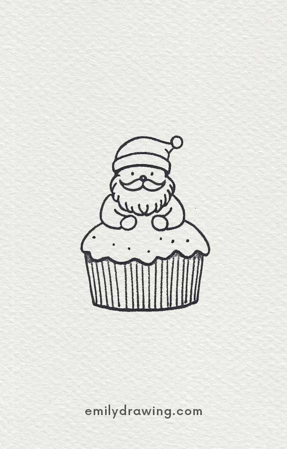 Cute Santa sitting on a cupcake illustration, festive design.