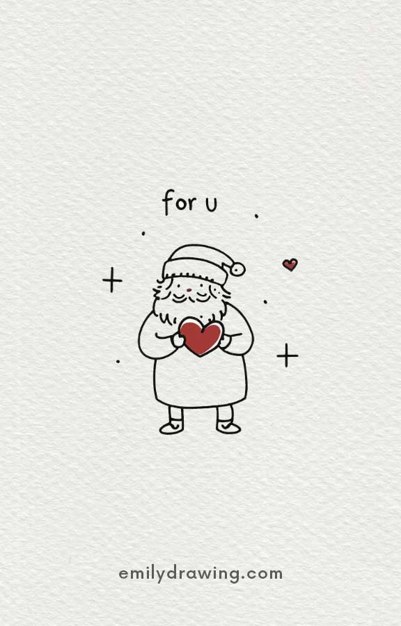 Santa Claus holding a heart with 'for u' text illustration.