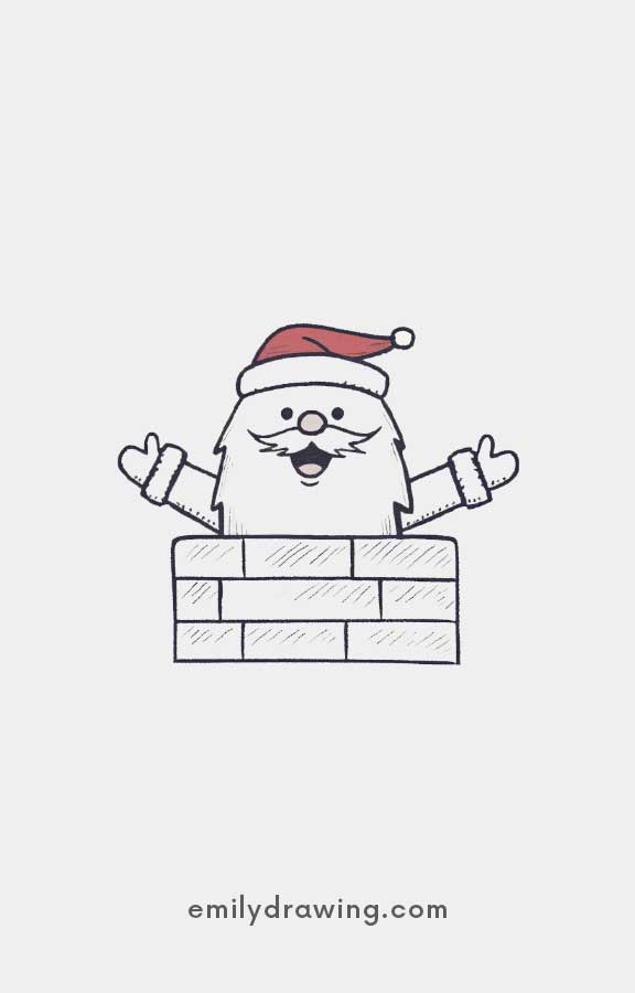 Santa Claus popping out of a chimney with open arms illustration.