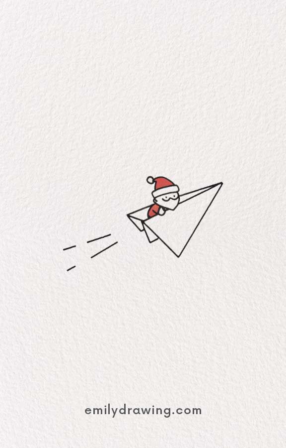 Santa Claus riding a paper airplane in a whimsical illustration.