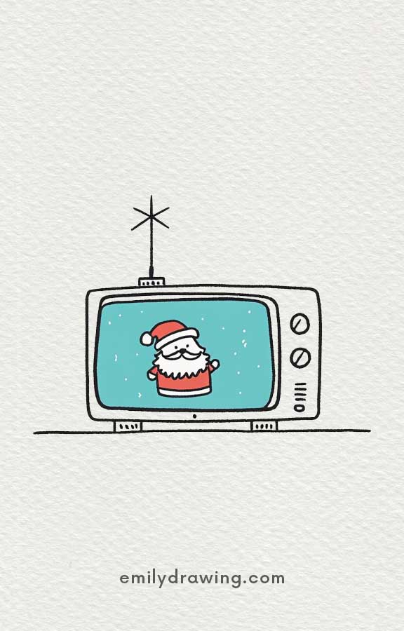 Retro TV displaying a Santa Claus illustration with snow.