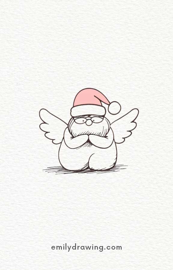 Santa Claus wearing angel wings and a festive hat illustration.