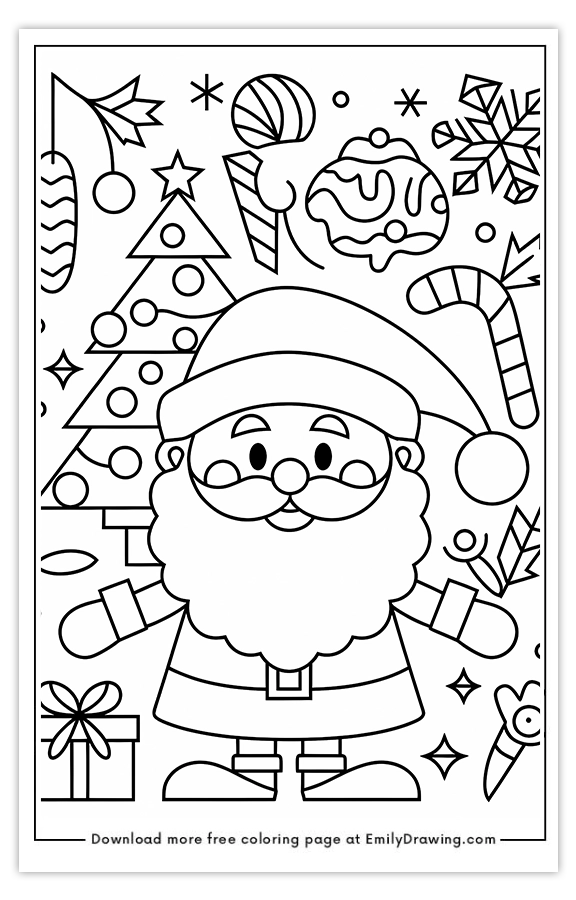 Free printable Santas Festive Holiday Mix coloring pages with PDF files for download and printing!