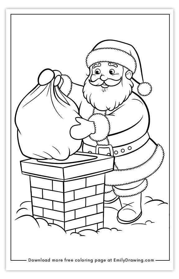 Free printable Santas Gift Delivery Down the Chimney coloring pages with PDF files for download and printing!