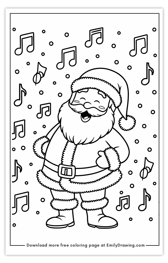 Free printable Santas Joyful Christmas Carols coloring pages with PDF files for download and printing!