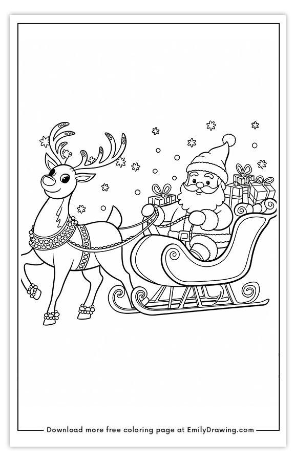 Free printable Santas Magical Sleigh Ride coloring pages with PDF files for download and printing!