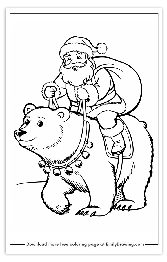 Free printable Santas Polar Bear Ride Adventur coloring pages with PDF files for download and printing!