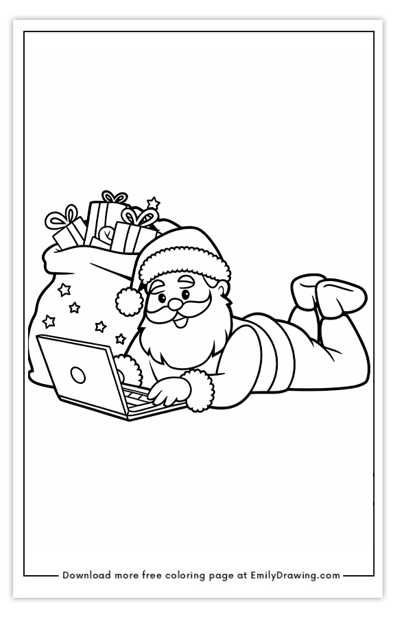 Free printable Santas Relaxed Holiday Planning coloring pages with PDF files for download and printing!