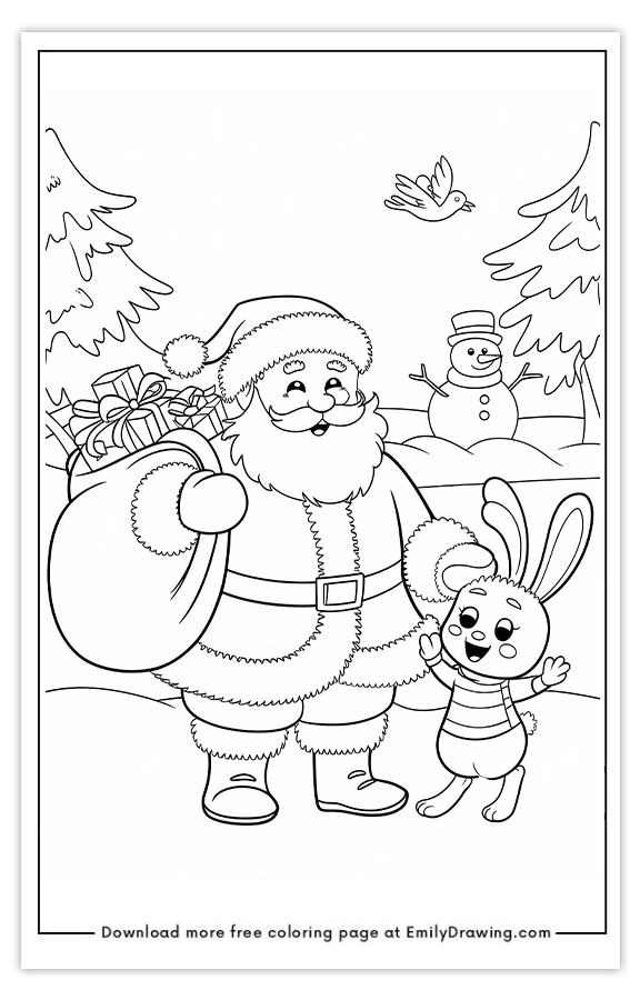 Free printable Santas Winter Wonderland with Friends coloring pages with PDF files for download and printing!