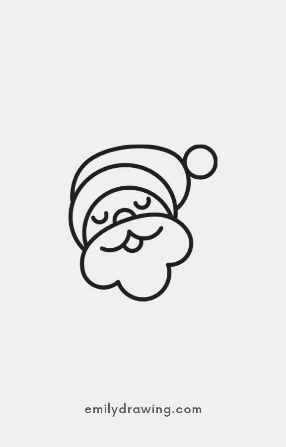 Minimalistic Santa face drawing with a festive hat, perfect for beginners.