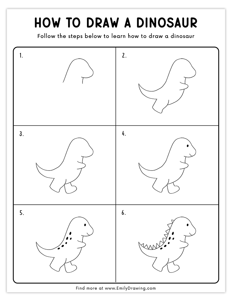 Learn how to draw a walking dinosaur with cute spots and spikes.