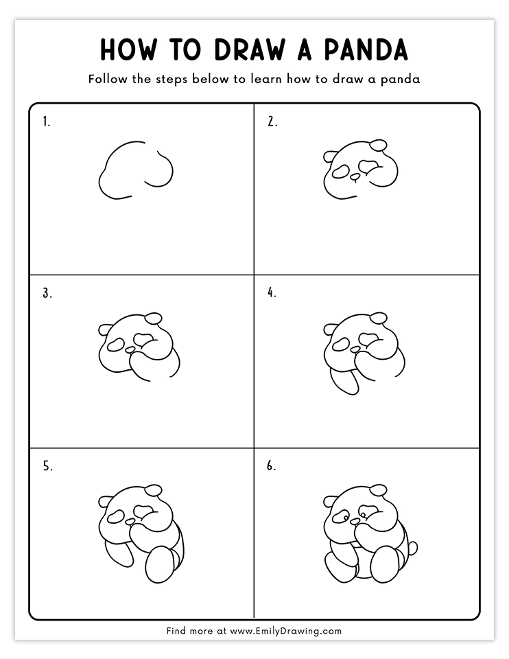 Step-by-step tutorial for drawing a shy panda sitting in a cute pose, perfect for beginners and kids.