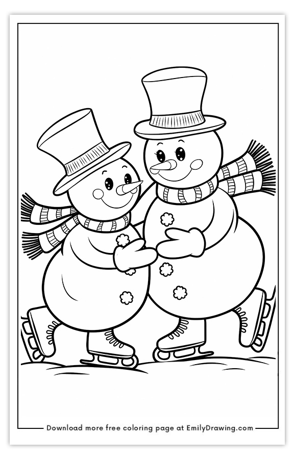 Free printable Skating Snowmens Winter Fun coloring pages with PDF files for download and printing!