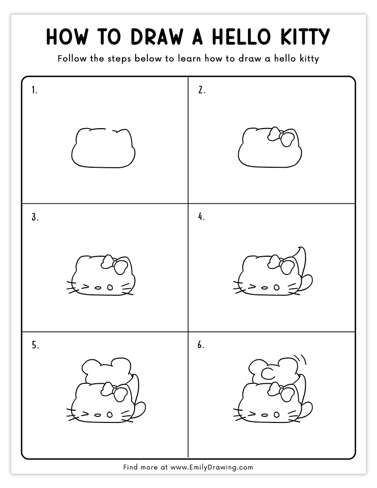 Step-by-step guide to draw Hello Kitty and a teddy bear.