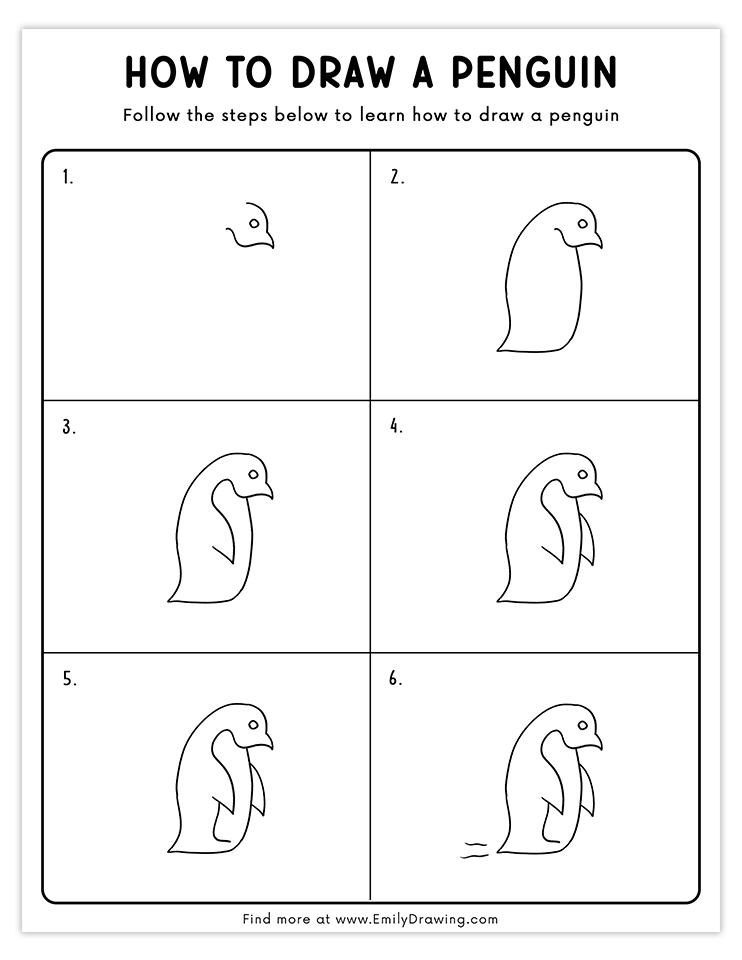 Simple drawing of a penguin walking with a graceful pose, great for tutorials.