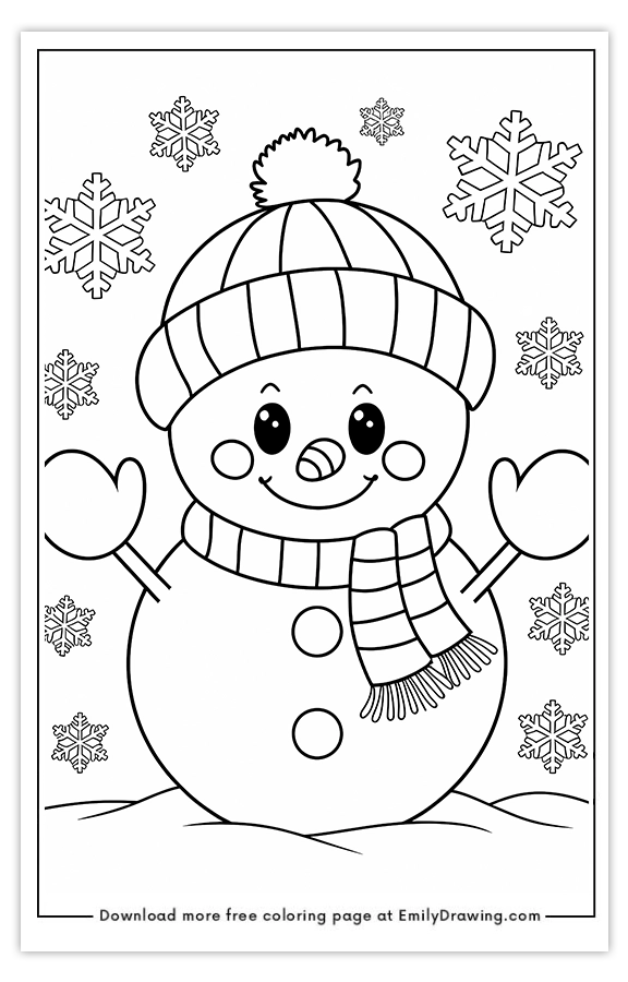 Free printable Snowman Smiles and Snowflake Whirls coloring pages with PDF files for download and printing!