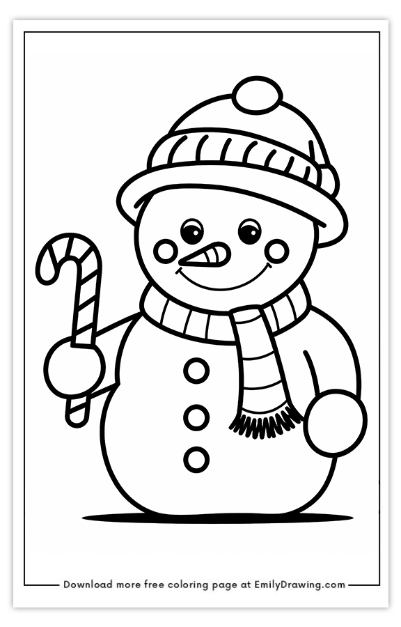 Free printable Snowman with Candy Cane coloring pages with PDF files for download and printing!