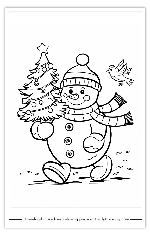 Free printable Snowmans Festive Tree Stroll coloring pages with PDF files for download and printing!