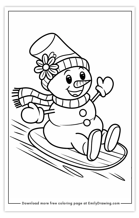 Free printable Snowmans Joyful Sled Ride coloring pages with PDF files for download and printing!