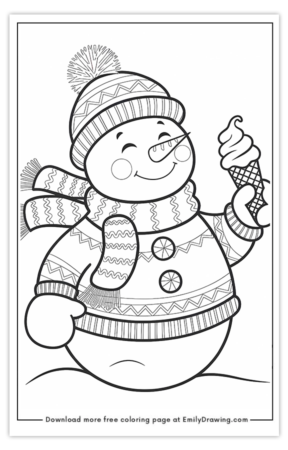 Free printable Snowmans Sweet Ice Cream Delight coloring pages with PDF files for download and printing!