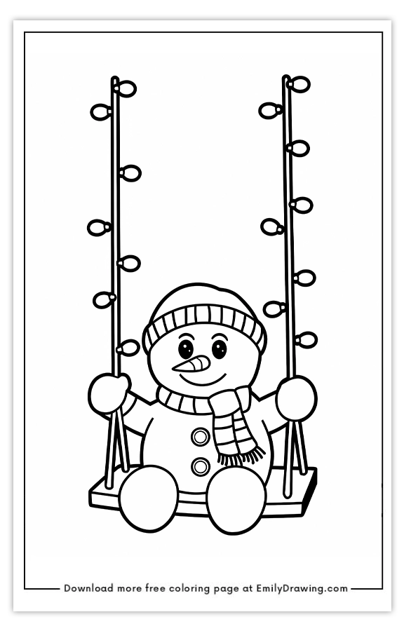 Free printable Snowmans Swinging Winter Fun coloring pages with PDF files for download and printing!