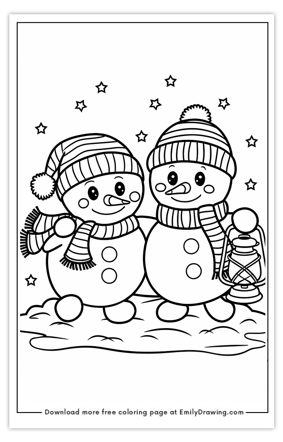 Free printable Snowmens Festive Nighttime Cheer coloring pages with PDF files for download and printing!