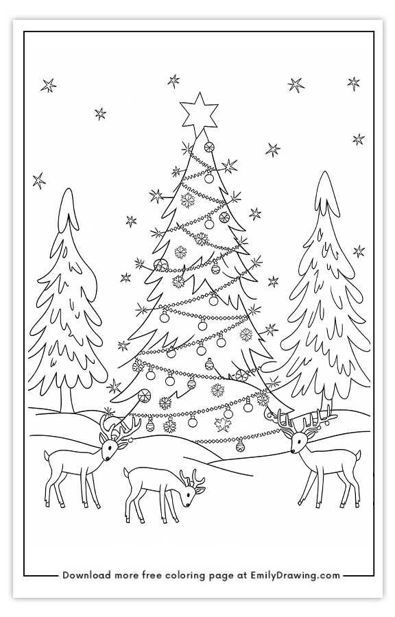 Free printable Starry Night in a Winter Wonderland coloring pages with PDF files for download and printing!