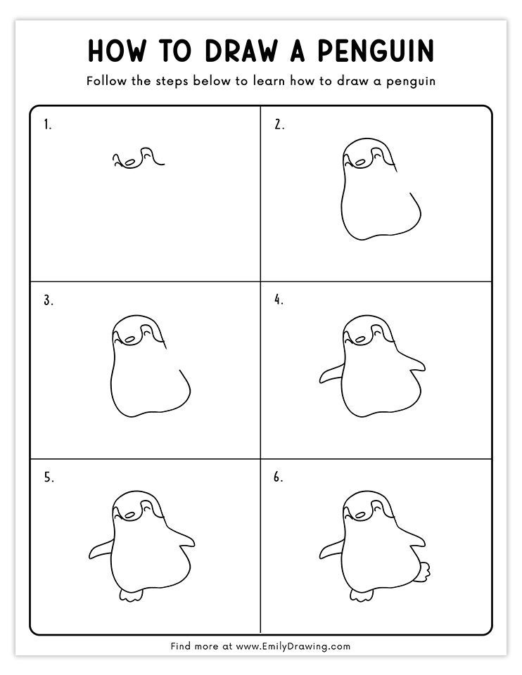 Fun drawing of a dancing penguin with a cheerful pose, perfect for easy tutorials.