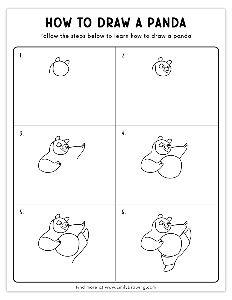 Step-by-step tutorial for drawing a panda in a dynamic kung fu pose, ideal for kids and beginner artists.