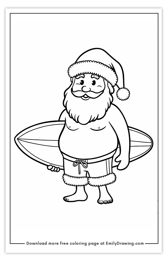 Free printable Surfing Santas Tropical Holiday coloring pages with PDF files for download and printing!