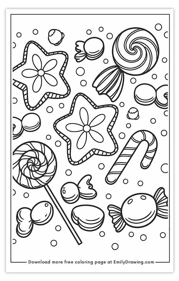 Free printable Sweet Treats and Holiday Delights coloring pages with PDF files for download and printing!