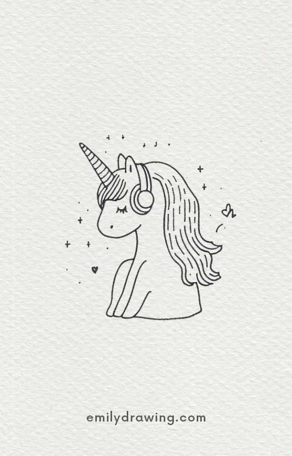 Unicorn with headphones - Easy Cute Unicorn Drawing Ideas for kids