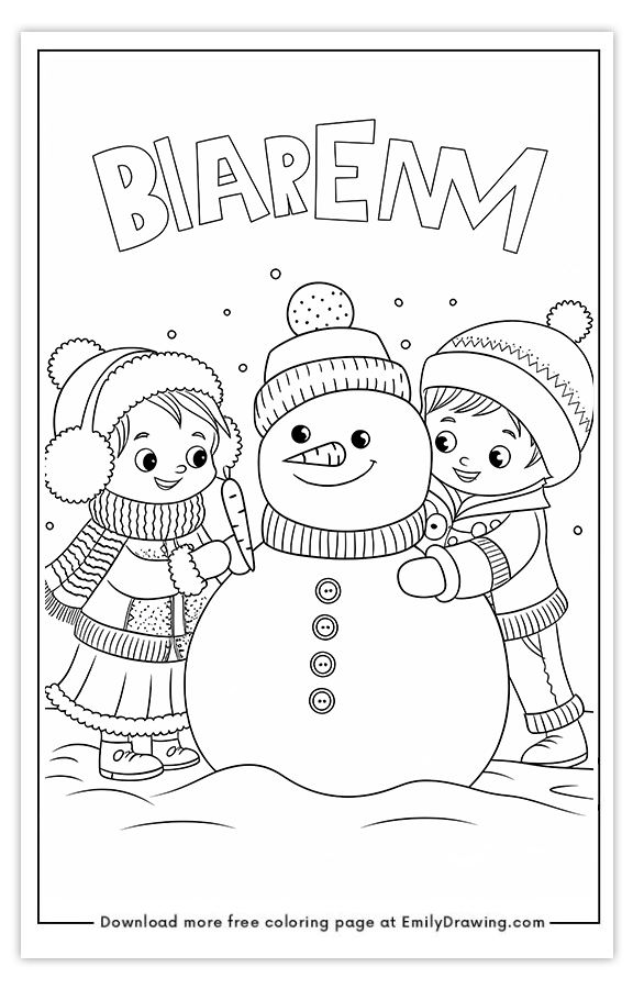 Free printable Winter Fun with Friends and Snowman coloring pages with PDF files for download and printing!