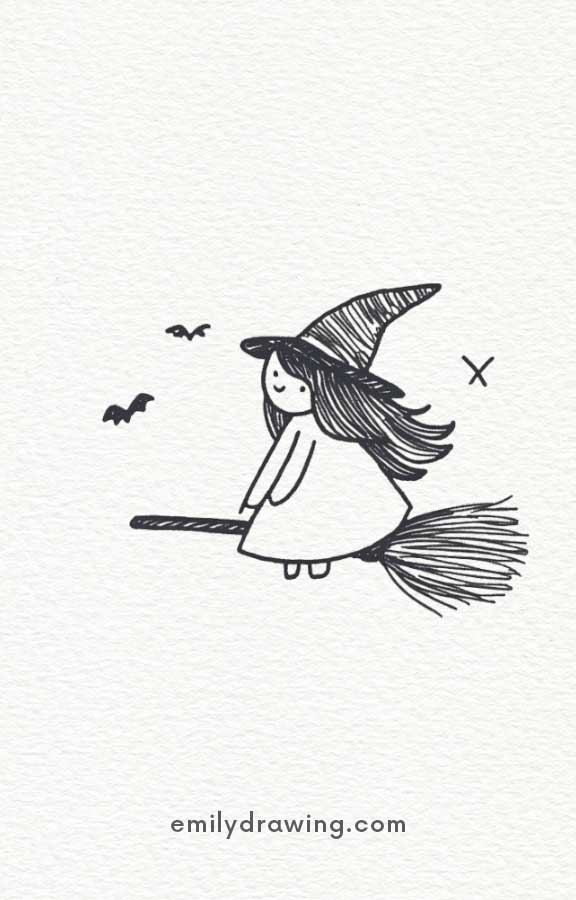 Witch - Easy Cute Halloween Drawing Ideas for kids