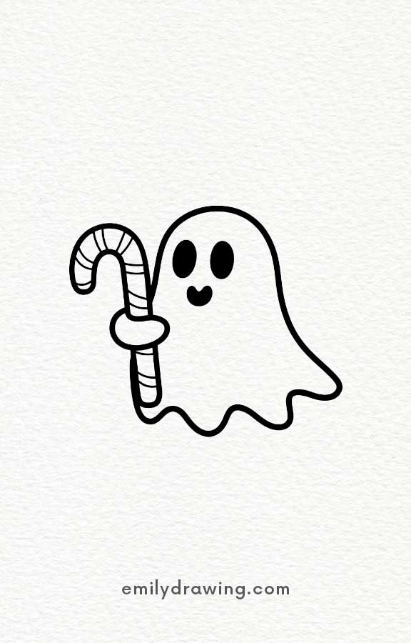 a Ghost and a Candy Cane - Easy Cute Ghost Drawing Ideas for kids