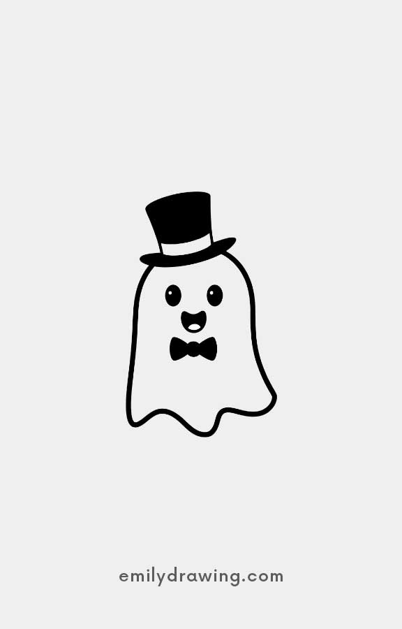 a Ghost with a Bow Tie - Easy Cute Ghost Drawing Ideas for kids