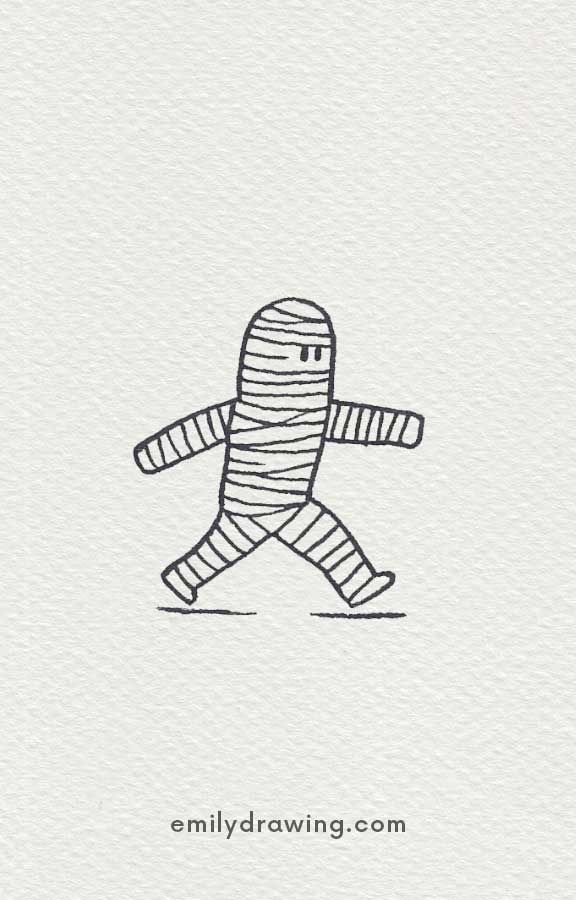 a running mummy - Easy Cute Halloween Drawing Ideas for kids