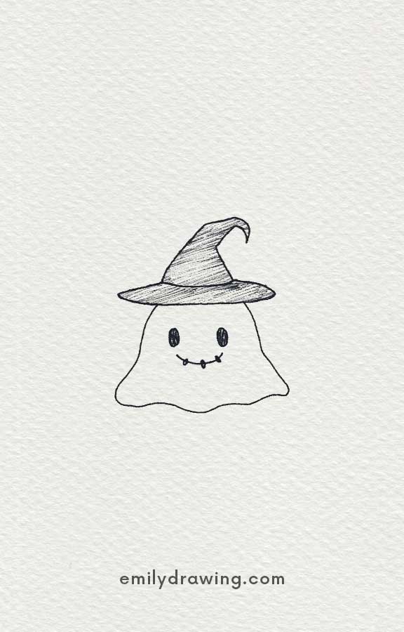 a spooky with witch's hat - Easy Cute Halloween Drawing Ideas for kids