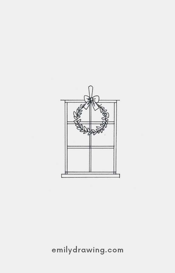 a window with a decorative wreath - Easy Cute Christmas Drawing Ideas for kids