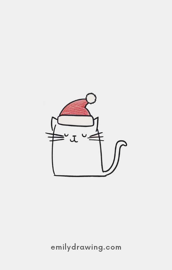 cat with Santa Claus hat - Easy Cute Christmas Drawing Ideas for kids