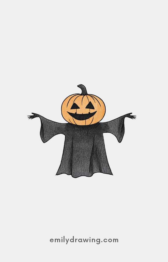 pumpkin with a cloak - Easy Cute Pumpkin Drawing Ideas for kids