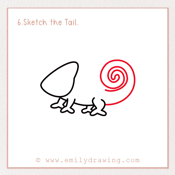 How to Draw a Chameleon - Step 6 - Sketch the Tail