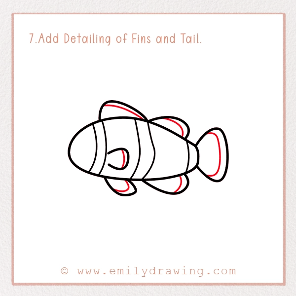 How to Draw a Clownfish - Step 7 - Add Detailing of Fins and Tail